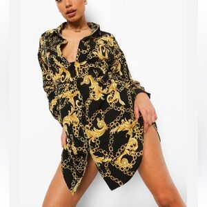 Black and Gold Chain Print Shirt Dress size M
Coverups tunic